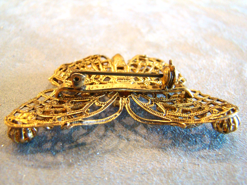 VTG Made in Czechoslovakia Filigree Crystal Rhinestone Butterfly Pin Brooch - Picture 5 of 7