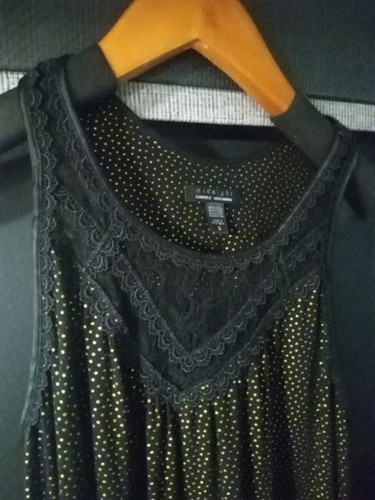 Midnight By Carole Hochman Black And Gold Star Design Lace Top Nightgown Sz S - Picture 3 of 12