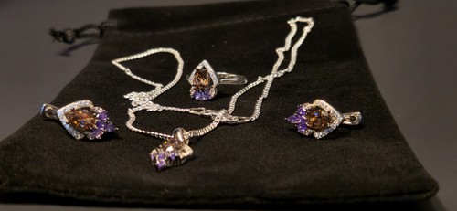 Set completo di gioielli da donna in argento sterling 925 massiccio catena, orecchini, anello, ciondolo - Foto 11 di 17