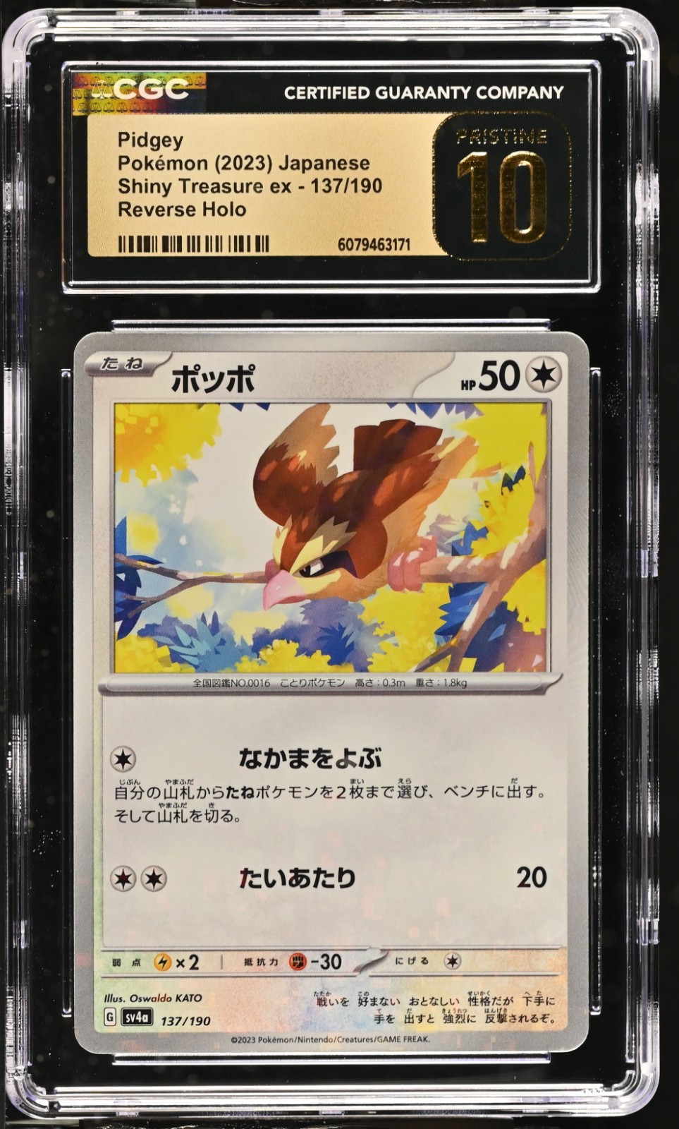 CGC 10 Pristine Pidgey Reverse Holo 137/190 Shiny Treasure ex s4a Pokemon Card