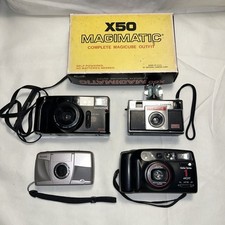 Vintage Film Camera Lot 4 Cameras Kodak Olympus Vivitar Magimatic