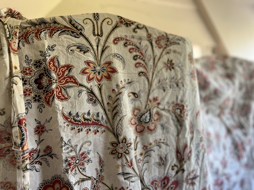 Antiker Stoff, Vintage Blumen Textil Baumwolle Leinen, Schneider für Einrichtung - Bild 11 von 17