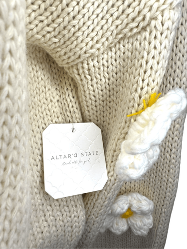 Cardigan maglione Altar’d State donna medio 3D maglia floreale panna NUOVO - Foto 5 di 9