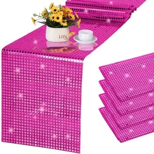 4 Pack Disco Table Runner 11 x 108 Inch Mirror Hot Pink Glitter Foil With Spa...