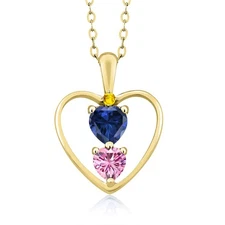18K Yellow Gold Plated Silver Created Sapphire Pink Moissanite and Yellow