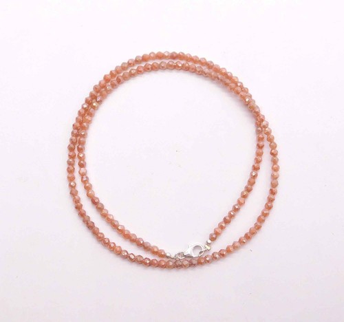 AA+ Natural Peach Moonstone Faceted Round Beads Necklace 3mm Moonstone Beaded - Picture 6 of 6