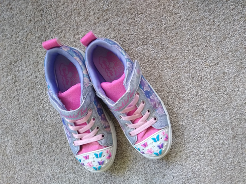 Skechers Girls Sz1 Twinkle Toes Shoes No Tie Elastic Lace BUTTERFLIES