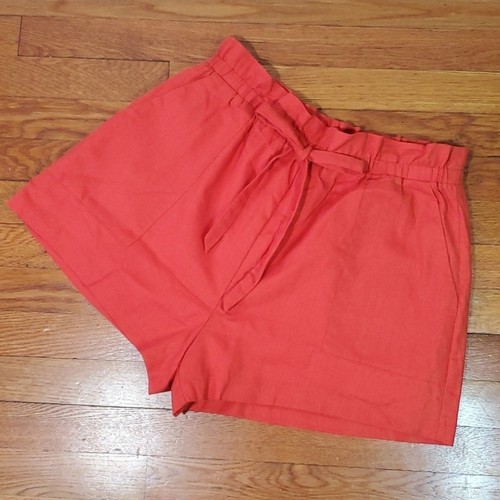 Lush Size L Shorts Cotton Linen Rayon Tie Front Pockets Elastic Waistband Orange