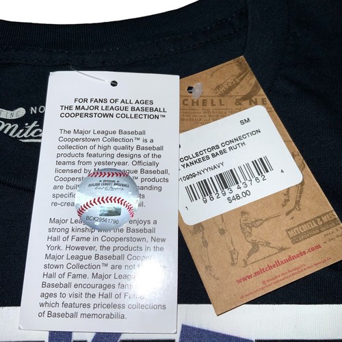 Mitchell & Ness NY Yankees T-Shirt Men's Small Navy Blue Babe Ruth Picture MLB - Picture 5 of 10