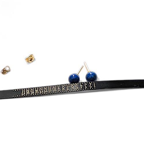 Orecchini a perno sfera tondo oro giallo massiccio 14 carati lapislazzuli blu naturale 6 mm NUOVI - Foto 6 di 15