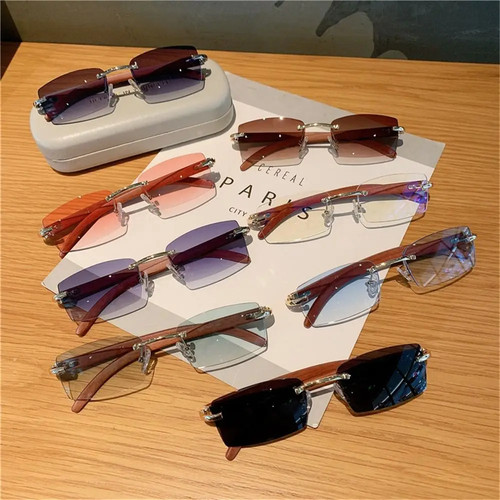 Trendy Punk Sunglasses Rimless Rectangle Sun Glasses for Men Women Fashion UV400 - Picture 5 of 41