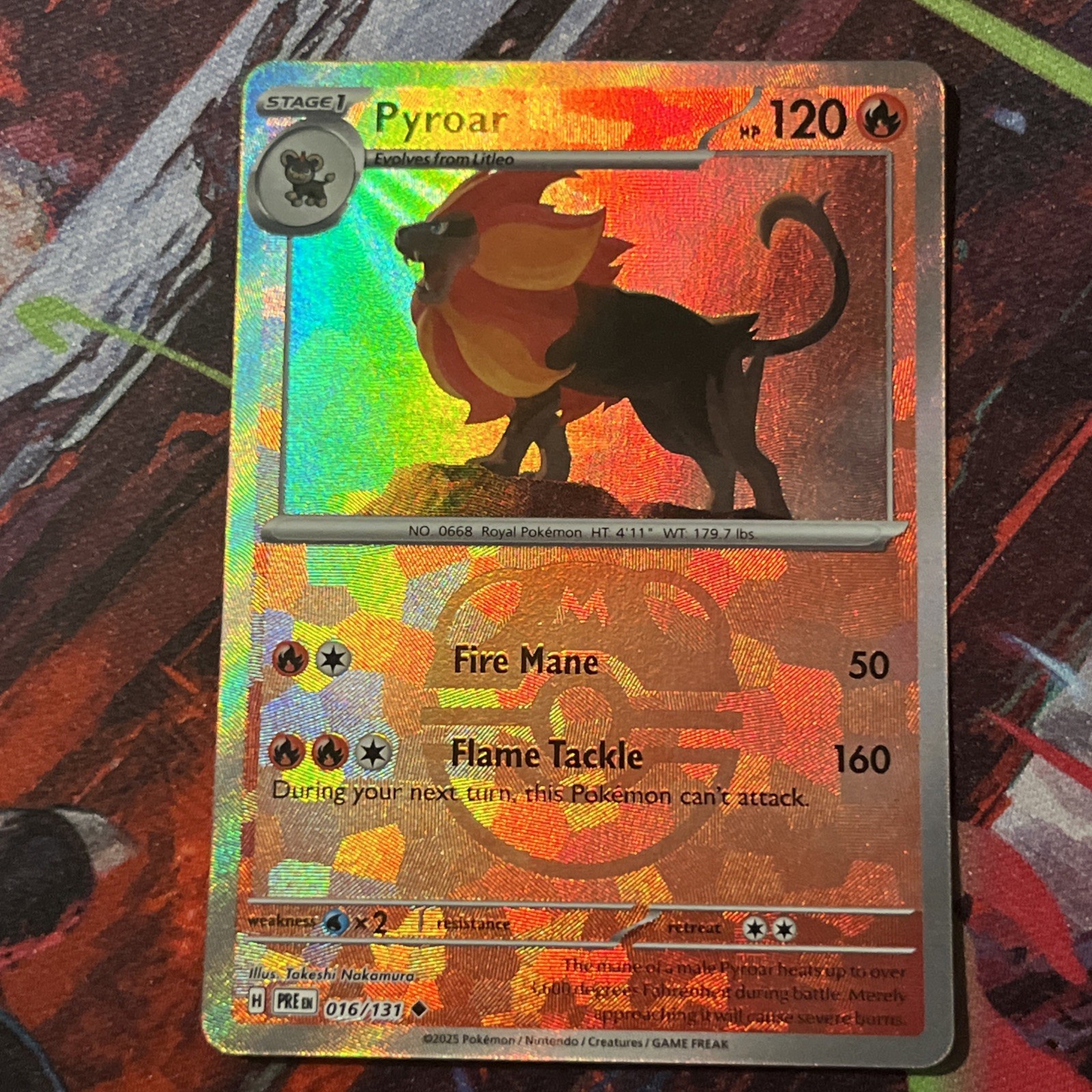 Pokémon Card Pyroar 016/131 Master Ball Reverse Prismatic Evolutions - NM