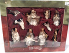 Holiday Time White Porcelain Gold Trim Nativity Scene 10 Pc Set