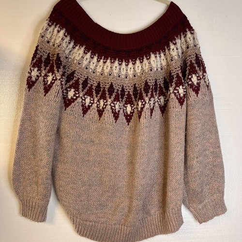 NWT Express Maroon Ivory Metallic Fair Isle Knit Wool Blend Boat Neck Sweater xl - Picture 5 of 6