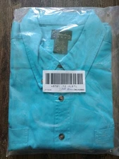 Scandia Woods Men's Shirt XLG TALL Button Up Short Sleeve Turquoise Denim Casual
