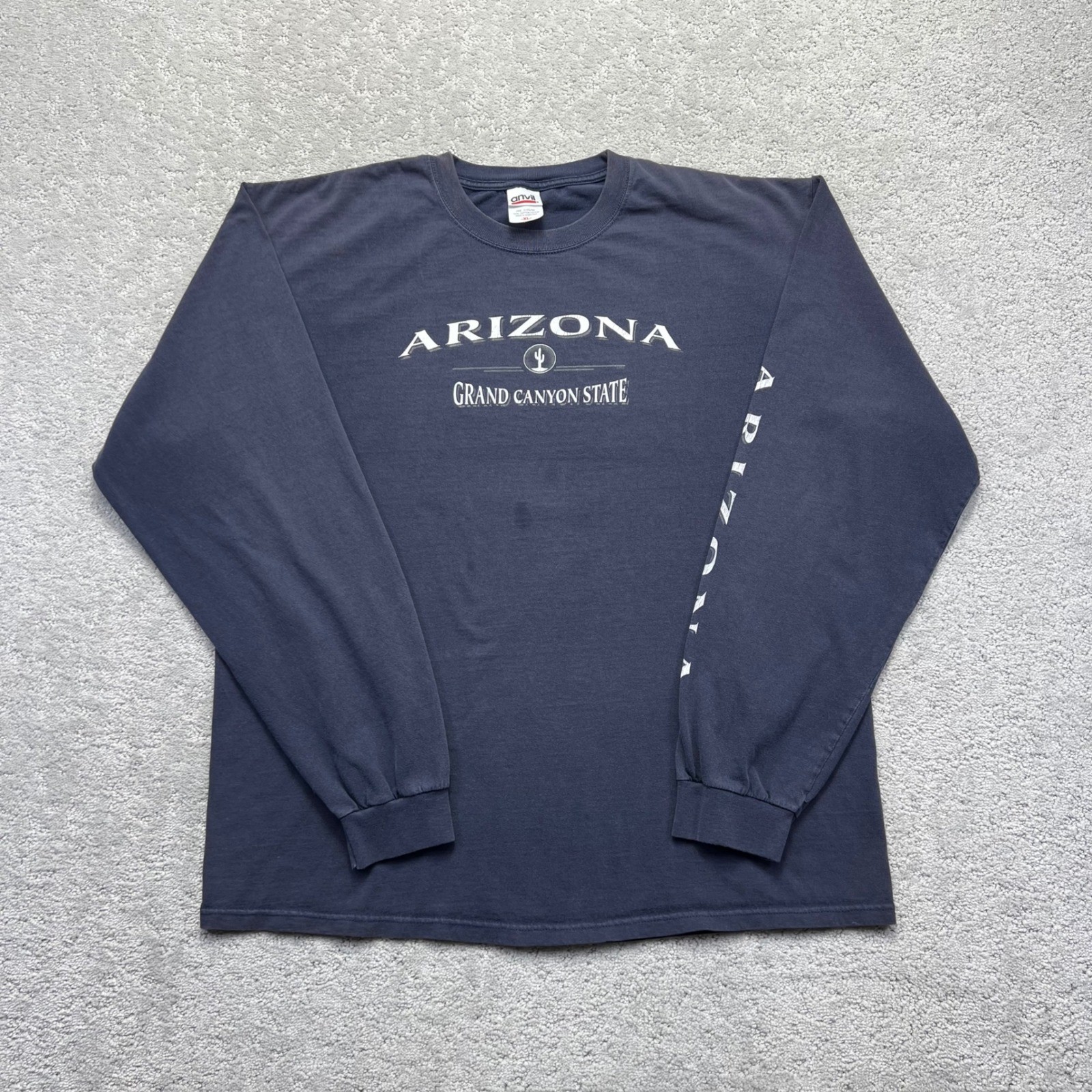 Y2k Arizona Grand Canyon State Long Sleeve T-Shirt XL Navy Blue Faded Grunge