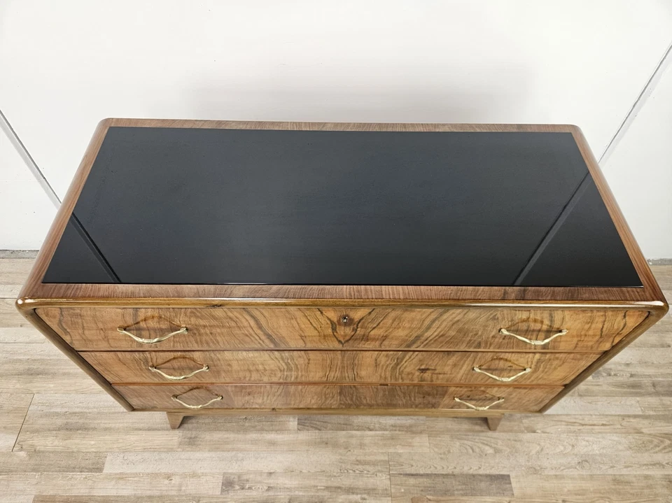 Cómoda Art Deco Nogal y Vidrio Negro Años 40 Xx Siglo Foto 4 de 4