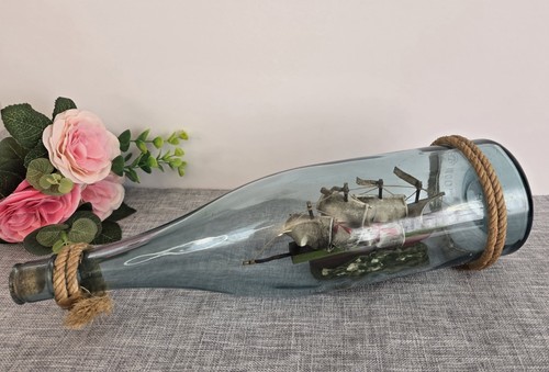 Vintage Santa Maria Galleon Ship in a Bottle Finished Piece 18" Nautical Decor - Foto 1 di 8