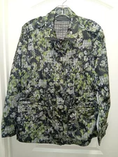 CARLISLE Ladies Sz.4 Nylon Windbreaker Jacket Black/Gray/green Floral Zip Front