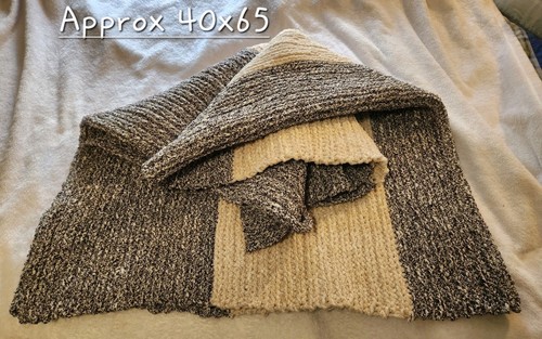Handmade Crochet Throw , 40x60 Inches, Bernat Speckled Cream & Gray Blanket Yarn - Picture 2 of 3