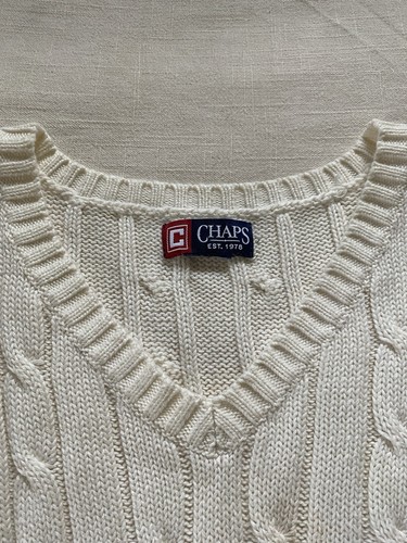 Chaps Ralph Lauren Cable Knit Cream Sweater Vest Jumper Men XL hipster Prep golf - Picture 5 of 10