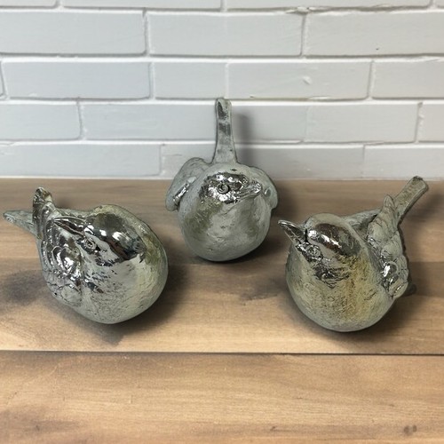3er Set silberfarbene Vogel Figuren Figuren 4,5" verschiedene Posen Deko