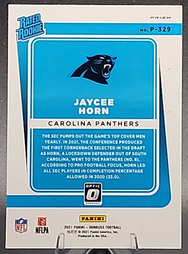 2021 Panini Donruss Jaycee Horn Rated Rookie RC Ottica Anteprima Rosso Verde Prizm - Foto 2 di 2