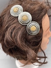 Vintage 1980s 1990s Silver Tone Marble Gem Hair Large Statement Barrette Clip