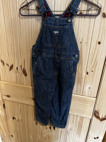 OshKosh B'gosh Overalls Bibs Boys Kids Toddler Size 4T Red Plaid Lining