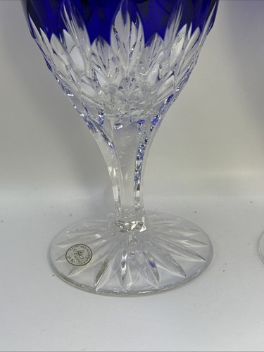 2 Ajka Arabella Cobalt Blue Cut To Clear Crystal Iced Tea Glasses 7 3/4" B5 - Picture 10 of 11