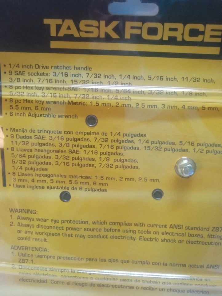 Task Force 27 pc Mechanics Tool Set, Sockets, Ratchet, Wrench, Hex Keys #0129186 - Image 3 of 3