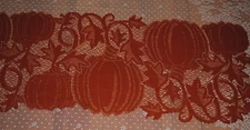 HERITAGE LACE ORANGE HALLOWEEN PUMPKIN LEAVES TABLE RUNNER 14X55 ITEM A34