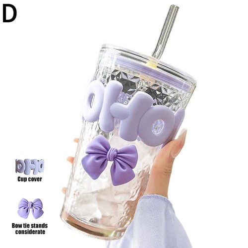 450ml Glass Cups with Lids and Straws Set Drinking Glasses for Beer Iced S6 Z9U2 - Bild 26 von 28