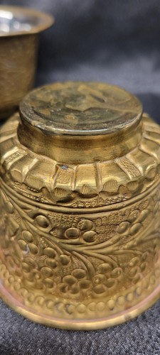 Antique Ornate Handmade Brass And Silver Cups Set Of 6 #4259 - Picture 13 of 24
