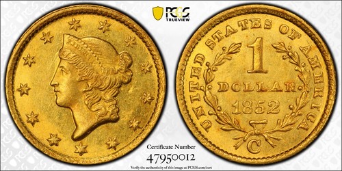 1852 C $1 Gold Dollar PCGS MS-63+✳️CAC✳️EX;CHAPMAN HISTORICALLY Significant!