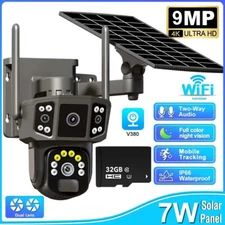 Solar DualLens Camera 9MP Auto Tracking Security Wireless WIFI 32G Surveillance