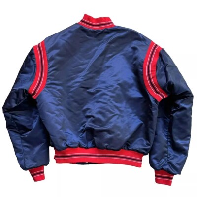 1989 Vintage Style Cleveland Indians Full-Snap Blue Satin Bomber