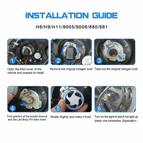 For Chevy Silverado 1500 2500 2007-2015 Front 6x LED Headlight & Fog Bulbs White - Bild 8 von 12