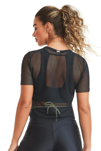 Top brasiliano Activewear fitness palestra maniche corte in rete nero taglia S M L 031 - Foto 2 di 4