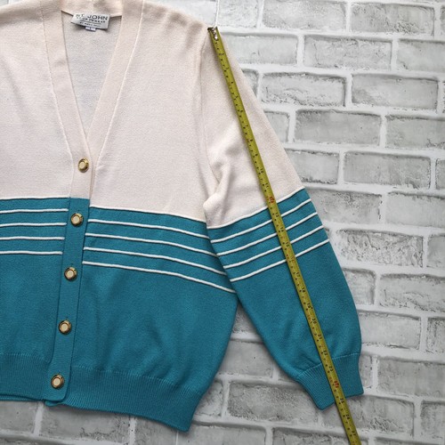 St John By Mary Gray Santana Knit Sweater Cardigan Sz L Blue Cream Striped *Flaw - Picture 6 of 14