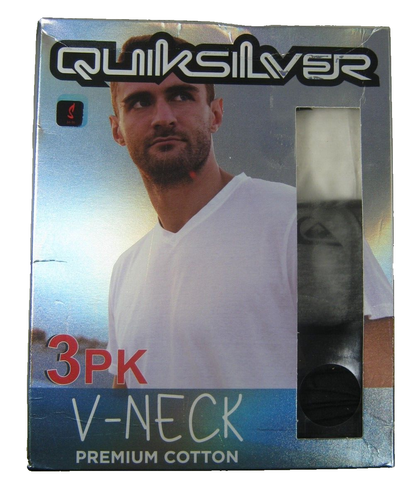 Paquete de 3 camisetas interiores Quiksilver para hombre cuello en V negras blancas grises pequeñas - Imagen 2 de 4