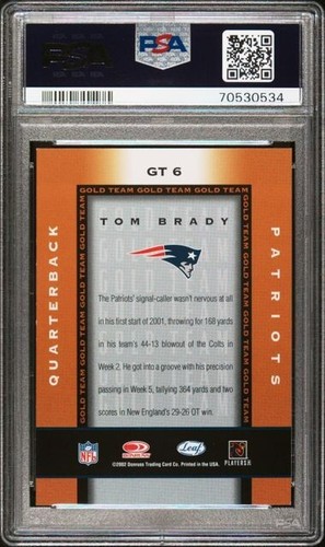 PSA 9 Tom Brady 2002 Leaf Certified 6 GOLD TEAM SP Insert (Only 1 graded higher) - Picture 3 of 3