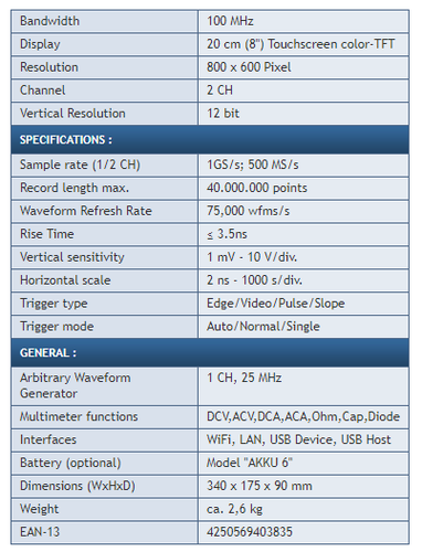 Peaktech P1360 DSO Oszilloskop 100 MHz 2 Kanal 1 GS/s 25 MHz Signalgenerator - Bild 3 von 3