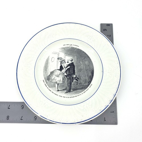 "Antike französische CREIL & MONTEREAU weiß blau Porzellan Transferware Teller 8""x7,5"" - Bild 5 von 6