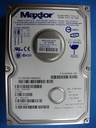Maxtor IDE 160GB Hard Drive MDL: 6Y160P0 Code: YAR41BW0 K, M, B, A Tested - Picture 1 of 3