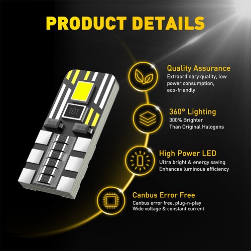 10x LED Plate License Light Bulb Dome Super White T10 194 168 W5W New - 第 5/9 張圖片