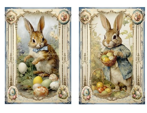 Vintage Easter Rabbits & Eggs A MULTI-SIZE SET Cotton Fabric Quilt Blocks - Picture 4 of 16