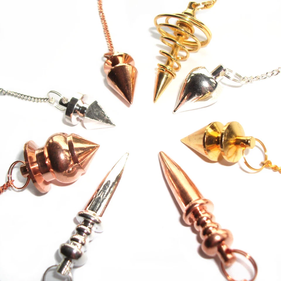 GREEN CROSS TOAD Metal Dowsing Pendulum Healing Point Ball Egyptian Coil Copper Gold Silver