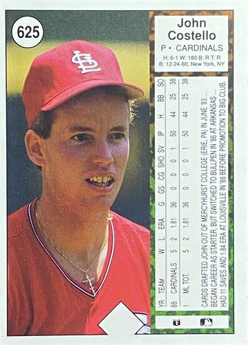 1989 Upper Deck Rookie #625 John Costello St. Louis Cardinals Baseball Card - Picture 2 of 2