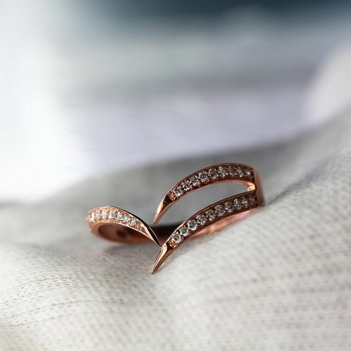 GENUINE DIAMOND CHEVRON DESIGNER SIZE-3-8 US 14K GOLD FINE JEWELRY RING - Picture 4 of 11